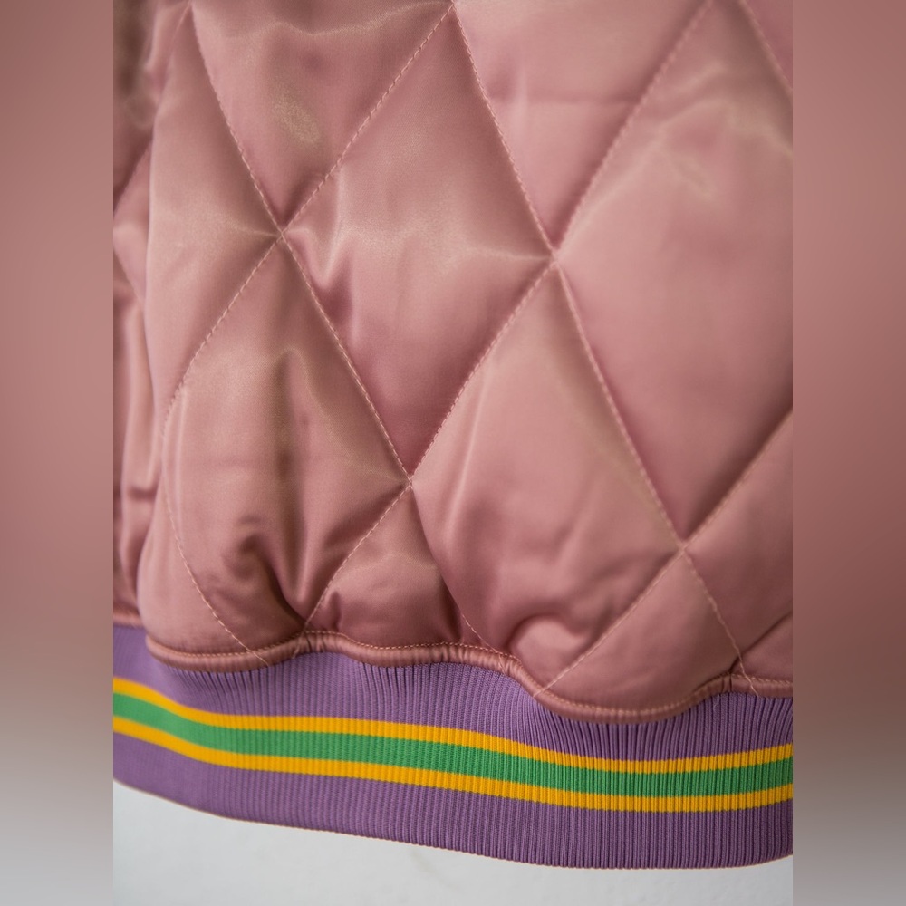 New Classic Rock Couture Satin Dusty Rose Rising Sun Bomber Jacket, Sz L - Picture 8 of 10